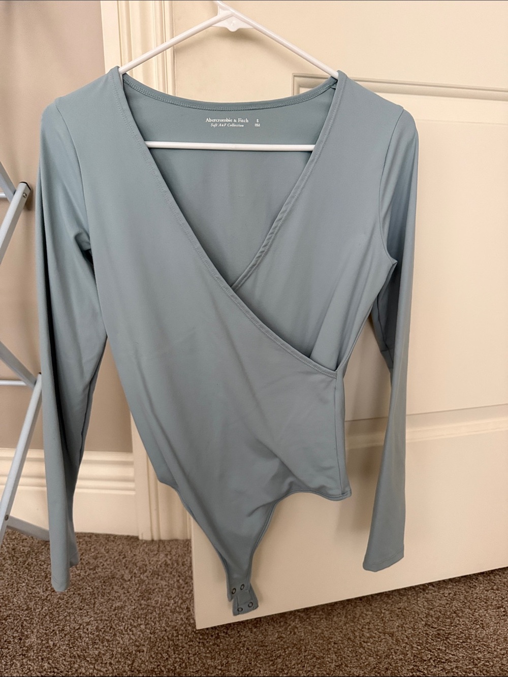 Abercrombie & Fitch Dusty Blue Wrap-Front Long Sleeve Bodysuit